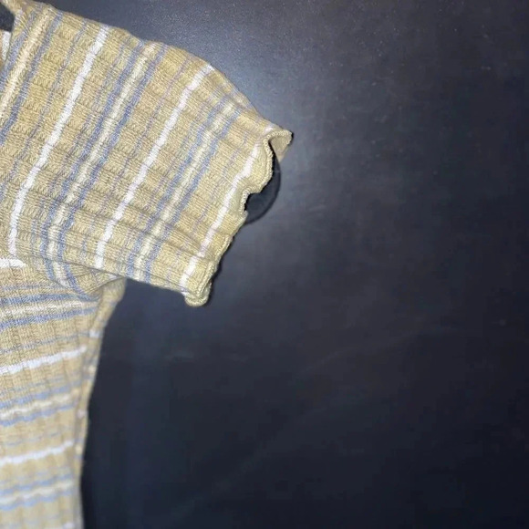 MAY PINK MINI RIBBED  SHORT SLEEVE YELLOW STRIPE BUTTON DOWN DRESS SMALL - Picture 9 of 13